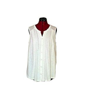 Style & Co Women’s Top 0X Plus Size White Sleeveless Cotton Button-Front Blouse